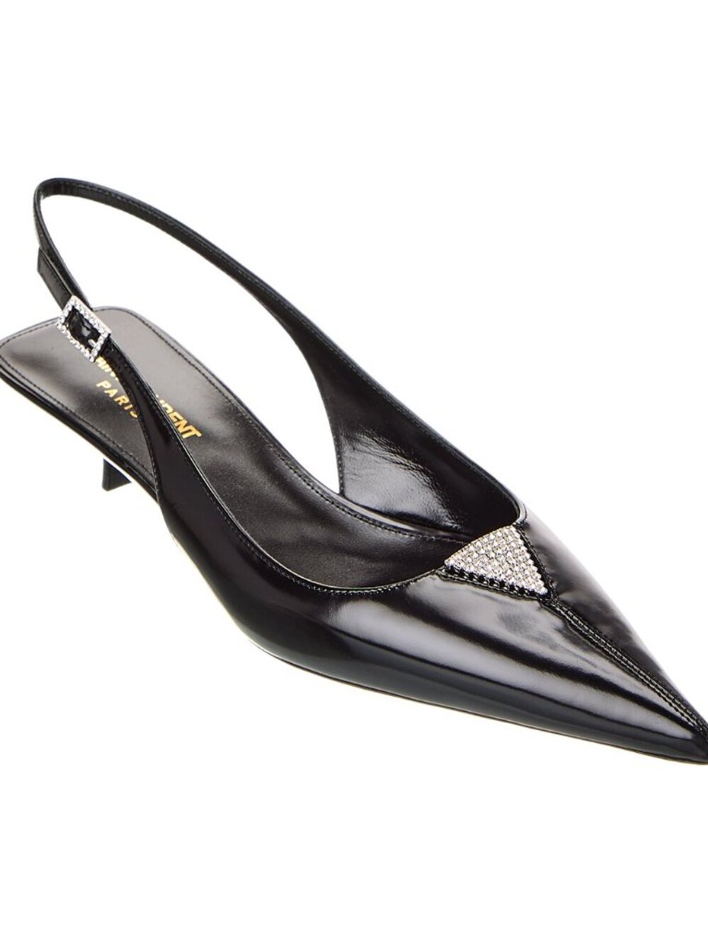 Saint Laurent YSL Cherish Kitten Heel Slingback Pointed Crystal Pumps Sandals